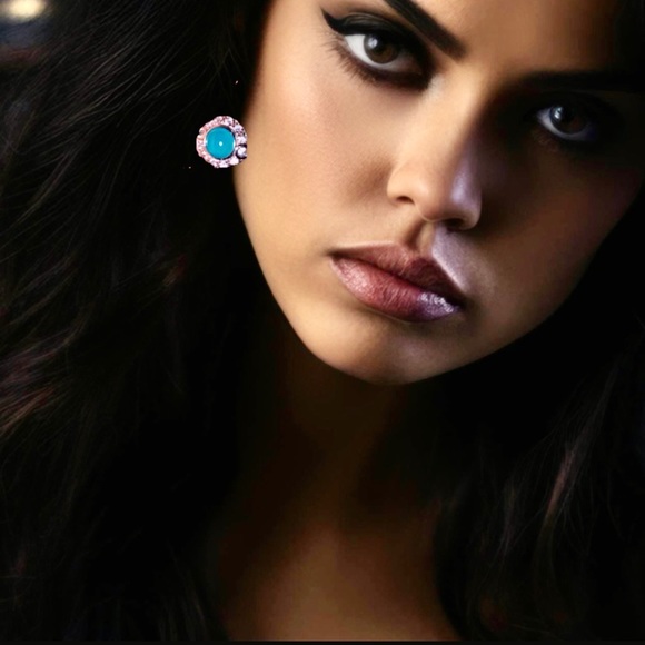 Sexy Chalcedony Earrings in Blue-Green Color SS & CZ Beautiful Women Collection - Picture 3 of 16